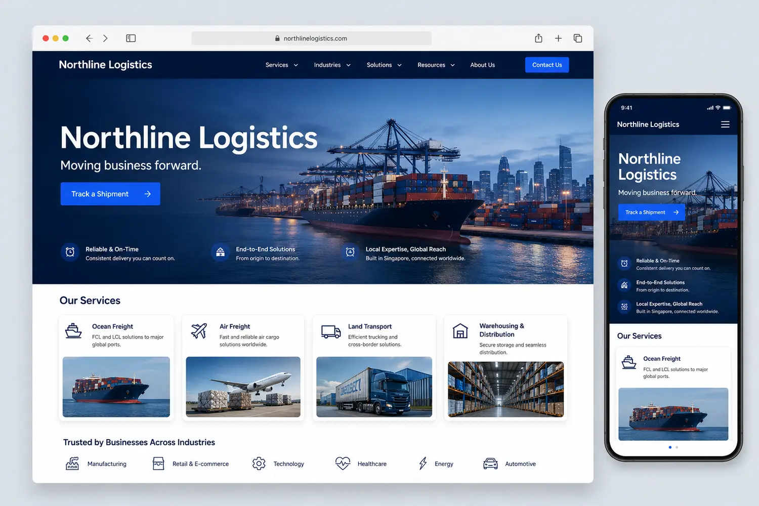 Fictional Northline Logistics corporate website concept by IVIX Studio